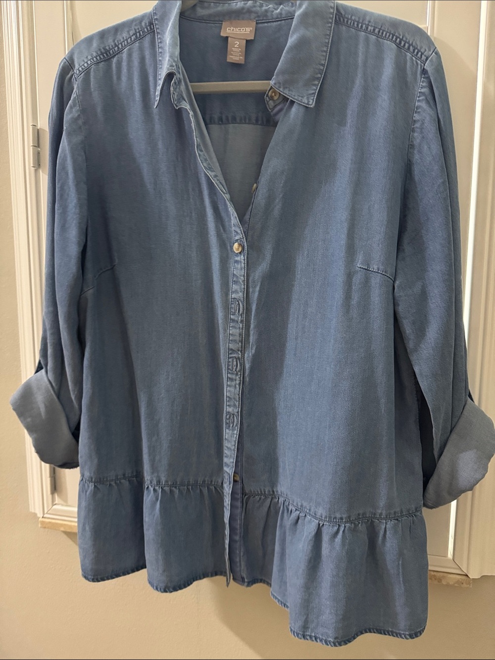 Chico's Light Blue Denim Button-Front Shirt